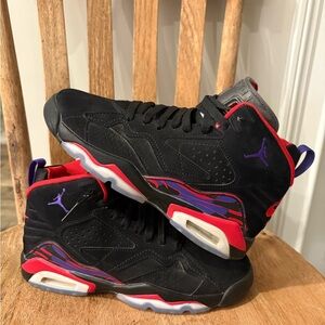 Jordan 6 Kids Black and Purple Sneakers with Red Accents